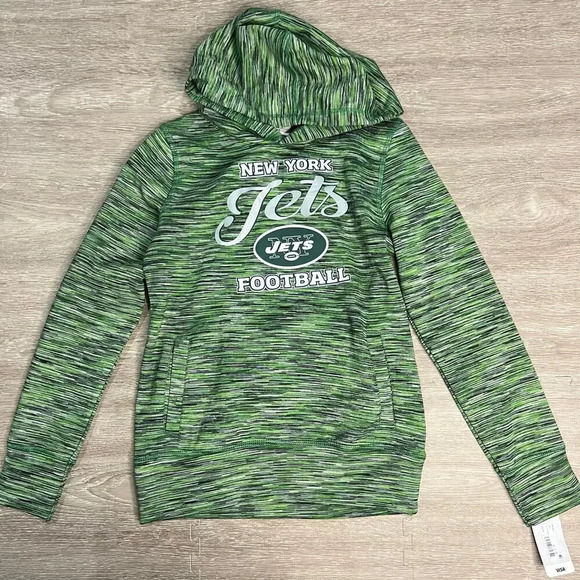 NWT NFL New York Jets Girls' Green Fleece Pullover Hoodie Size‎ Large 10-12 - Picture 1 of 3